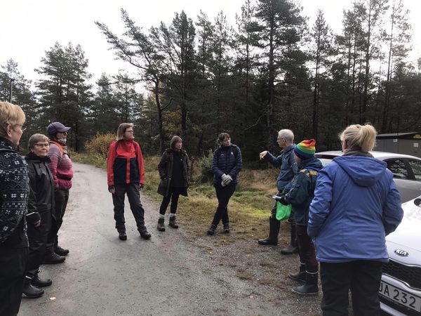 Deltagargrupp på moss- och lavexkursion i Dalbobergen med guidning av Stefan Hult 16 oktober 2022